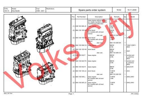 Vw Beetle Parts List 1999 2001 Volks City