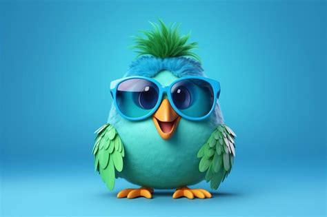 Premium Photo Blue Bird Wearing Sunglasses On A Green Color Background