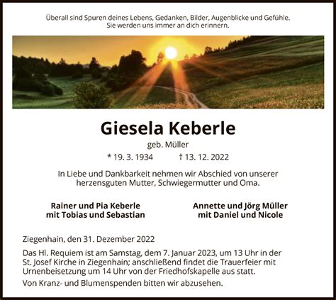 Traueranzeigen Von Giesela Keberle Trauer Hna De