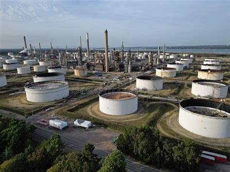 Fawley Uk Oil Refinery Storage Tanks Aerial View Stock Photo Image Of