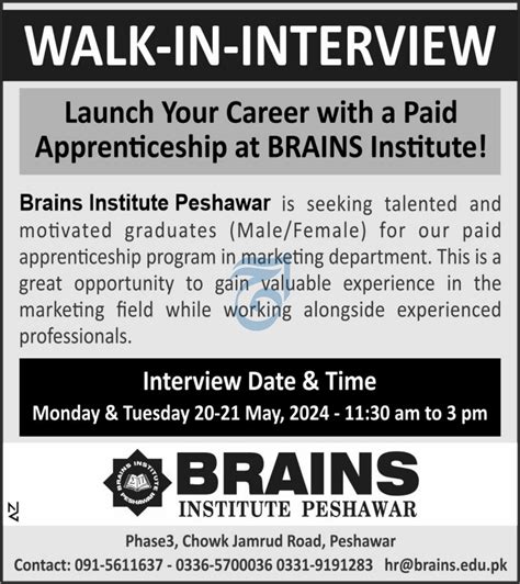 Brains Institute Peshawar Job Apprenticeship 2024 2024 Job