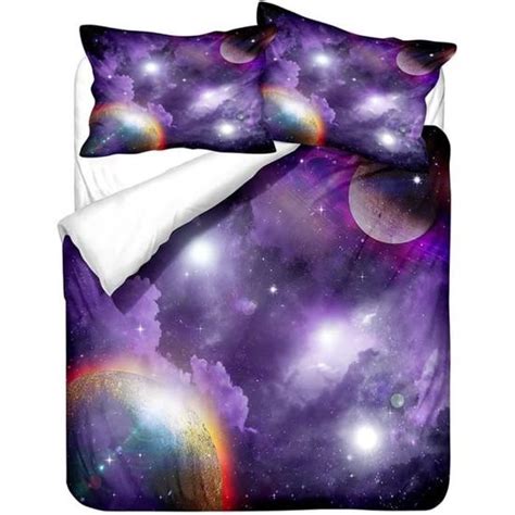 J4410 200x200cm Set De Housse De Couette Galaxie Planète Parure De Lit