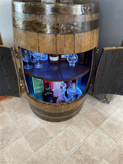 Whisky Barrel Bar Display Cabinet Handcrafted From Ex Etsy