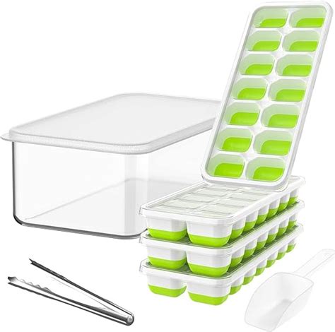 Amazon Doqaus Ice Cube Tray With Lid And Bin Pack Silicone