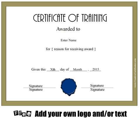 Free Certificate of Training Template - Customizable