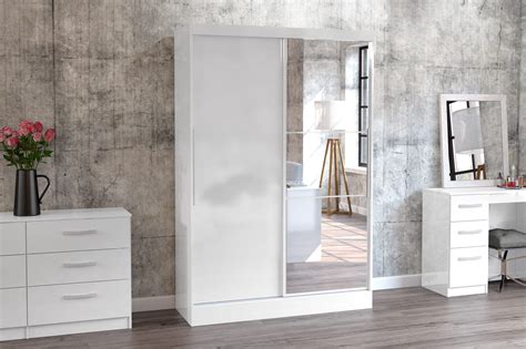 Lynx 2 Door Sliding Wardrobe With Mirror White Birlea