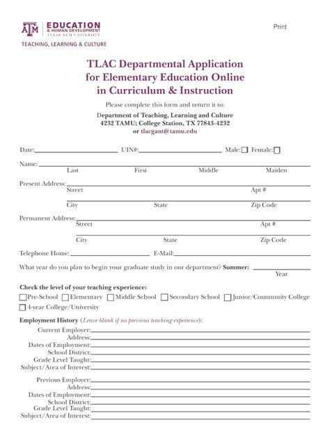 Fillable Online Tlac Tamu TLAC Departmental Application Fax Email Print