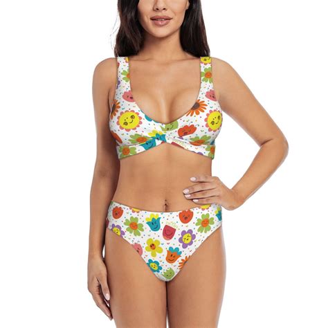 Jgfou Cartoon Flowers Print Bikini Set For Women Two Piece Swimsuit