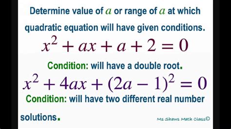 Find Value Of A For 2 Quadratic Equations With Conditions Has Double