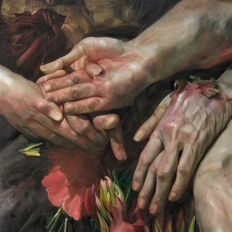 A Lot Of Hands Touching Flowers By Jenny Saville Stable Diffusion