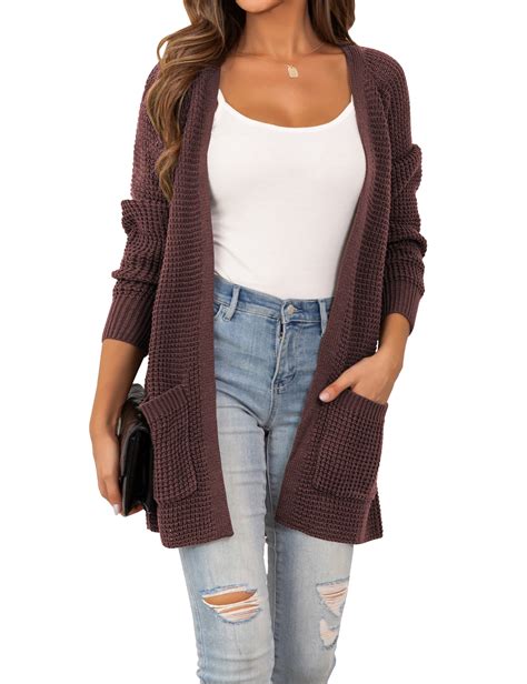 Cpokrtwso Womens Cardigan Open Front With Pockets Autumn Long Sleeve