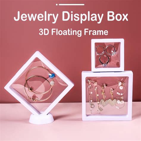 Low Price Jewelry Display Box 3d Floating Frame Display Ring Earrings Stand Pe Film Storage Box