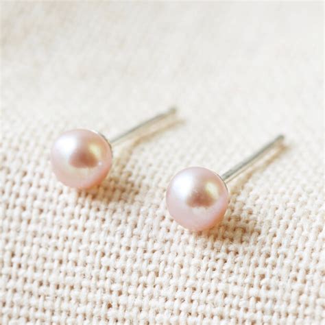 Tiny Vintage Pink Sterling Silver Freshwater Pearl Earrings Lisa Angel