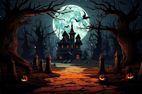 Premium AI Image Pumpkin And Scary House Fantastic Halloween Backgrounds