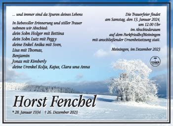 Traueranzeigen Von Horst Fenchel Franken Gedenkt De