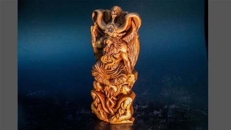 Baphomet Wood Statue Wooden Statuette Ancient Norse God For Etsy