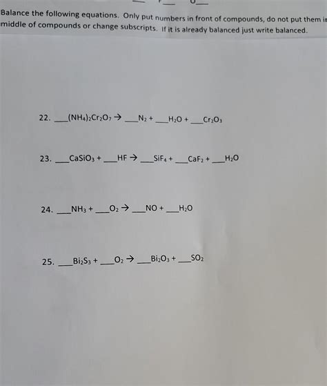 Solved Balance The Following Equations Only Put Numbers In Chegg