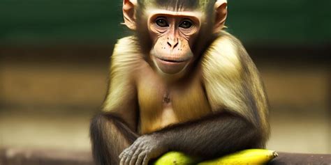 Premium Photo | Ape in brown eating fruit in green