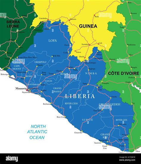 Mapa Vectorial De Liberia Con Gran Detalle Con Regiones Administrativas