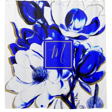 Blue And White Floral Spring Chic Elegant Monogram Shower Curtain Zazzle