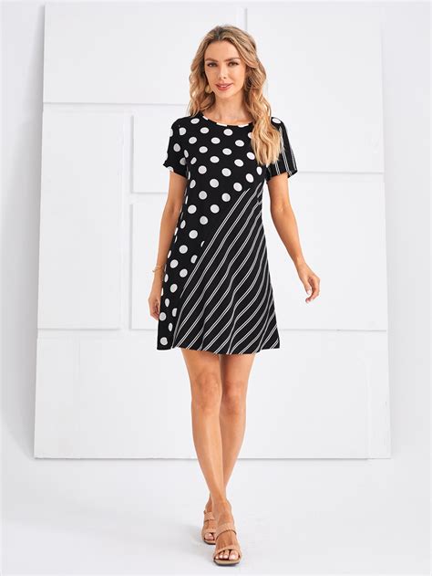 EMERY ROSE Striped Polka Dot Tunic Dress SHEIN USA