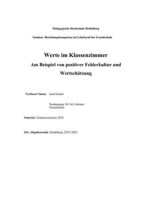 Werte im Klassenzimmer und ihre Bedeutung für Wissensbildung und