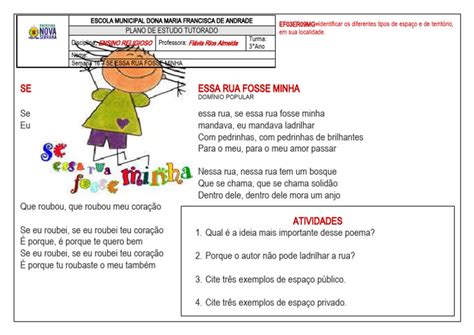 Se Essa Rua Fosse Minha Atividades - Atividades sobre "Se Essa Rua Fosse Minha" | PDF