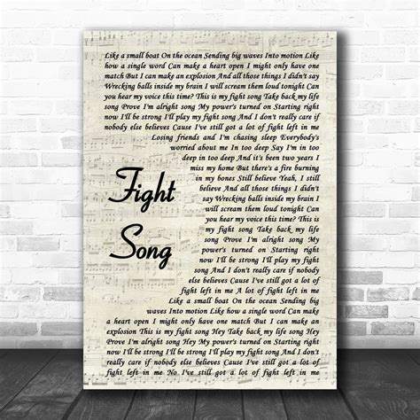 Rachel Platten Fight Song Song Lyric Vintage Script Quote Print Song