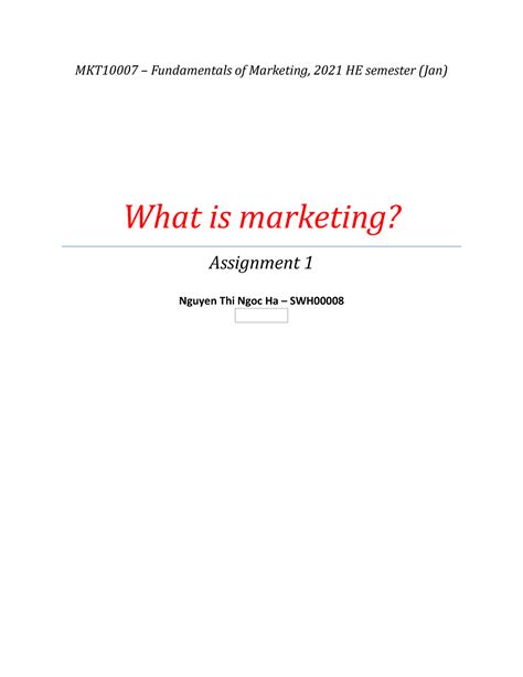 Assignment 1 “what Is Marketing” Fundamentals Of Marketing