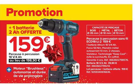 Promo Perceuse à Percussion Sans Fil Ecd18 li 2 18v 4 Ah Erbauer chez