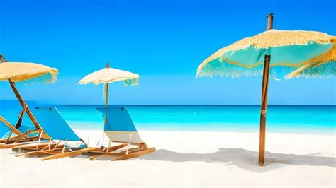 Premium AI Image | lounge chairs and umbrella on the beach