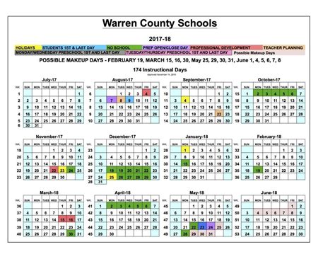 Warren Central Calendar - Printable Word Searches