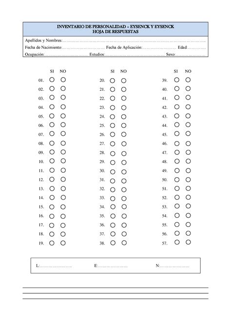 Epi Forma B Hoja De Respuestas Inventario De Personalidad Eysenck Y Eysenck Hoja De