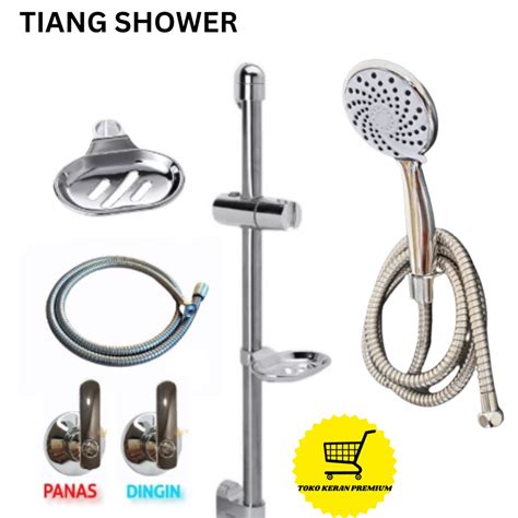 Jual Hand Shower Tiang Set Bonus Kran Panas Dingin Tempat Sabun