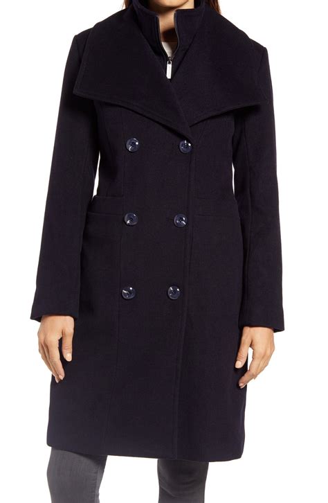 Buy Ellen Tracy Double Breasted Wool Blend Coat With Bib Blue At 36