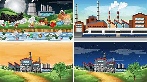 Set Of Polluted Scenes Picture Trash Rubbish Vector Picture Trash