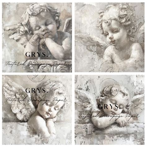 Grys Textured Decoupage Paper Fours Cherubs Redesigns