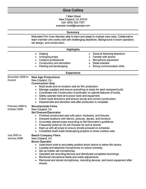 Professional Film Crew Member Resume Examples