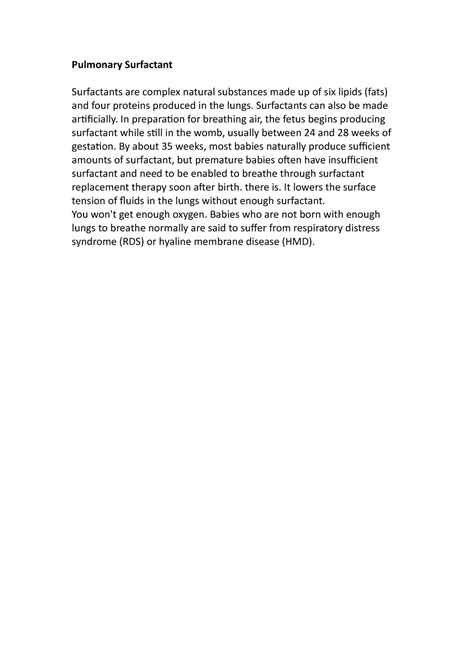 Pulmonary Surfactant - Pulmonary Surfactant Surfactants are complex natural substances made up ...