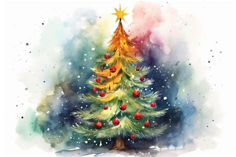 Premium AI Image Watercolour Of Merry Christmas Christmas Tree Decoration