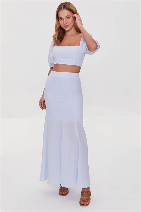 Smocked Crop Top And Maxi Skirt Set