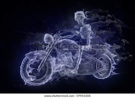 Burning Skeleton Riding Motorcycle Stock Illustration