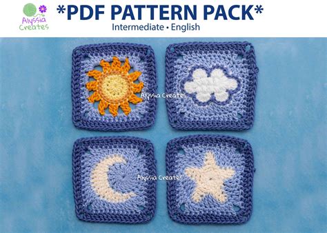 Sun Moon Cloud And Star Granny Square Crochet Pdf Pattern Etsy Artofit