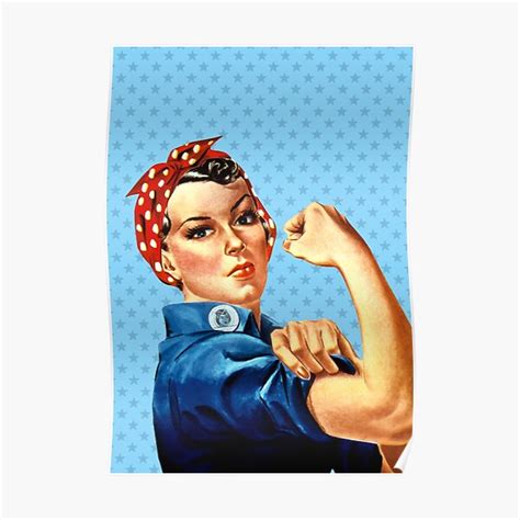 Póster Rosie the Riveter Fondo azul con patrón de estrellas de