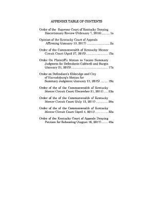 Fillable Online APPENDIX TABLE OF CONTENTS Order Of The Supreme Court