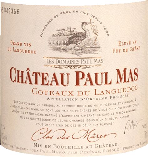 Clos de Mûres Rouge Languedoc DOP Château Paul Mas Languedoc