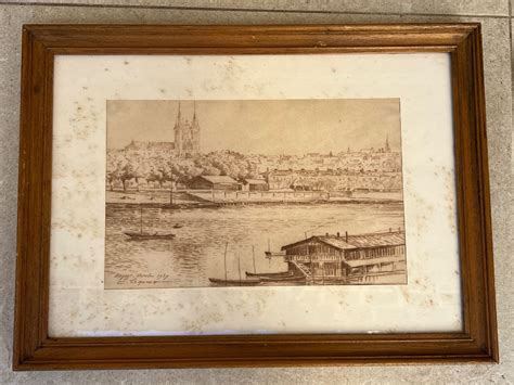 Proantic Paysage Port D Angers Crayon 1929 Par Emile Lequeux