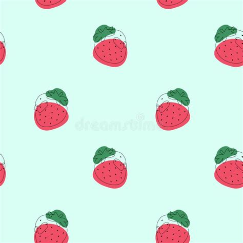 Seamless Pattern With Strawberry On Blue Background Continuous One