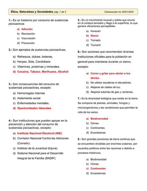 Respuestas Evaluacion Trimestral Sexto Grado Pdf