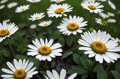 Premium Ai Image Daisies After The Rain With Raindrops Generative Ai